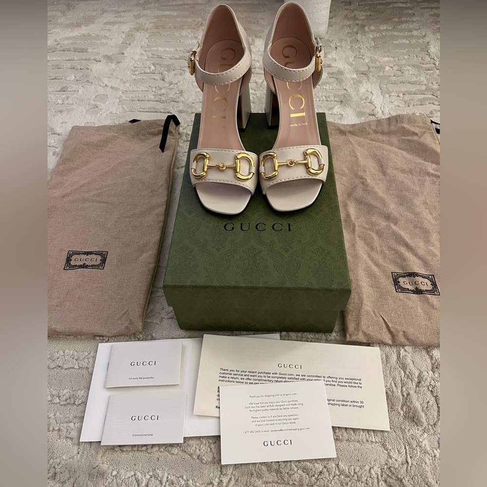 Gucci Baby Buckle Horsebit Ankle-strap Sandal size 39 (US 9) White Leather - Picture 4 of 14